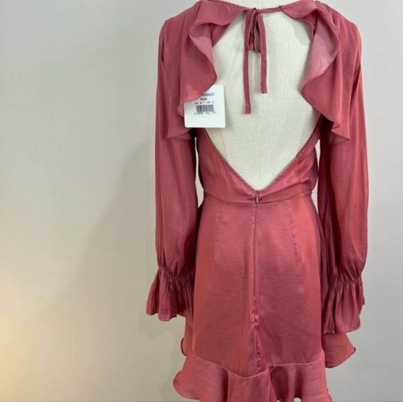 NWT Selfie Leslie pink rose long sleeve open back ruffle dress size Small - Picture 6 of 11